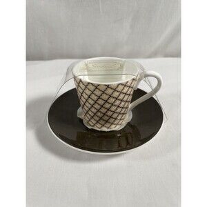 New with tag Stechcol Gracie Bone China Black Brown Espresso Cup & Saucer #422